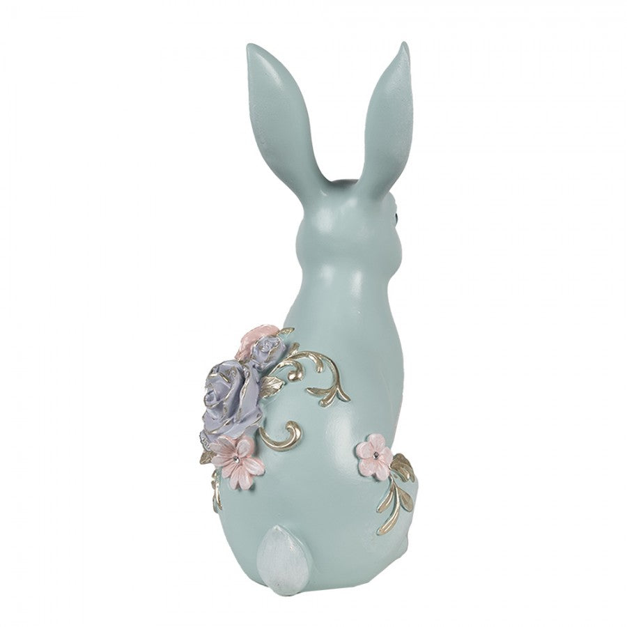 Figurka królik wielkanocny miętowy pokryty kwiatami 28 cm Clayre Eef retro