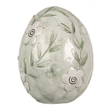 Załaduj obraz do przeglądarki galerii, Figurka jajko ceramiczne wielkanocne malowane ptaszkek zielone 13 cm Clayre Eef
