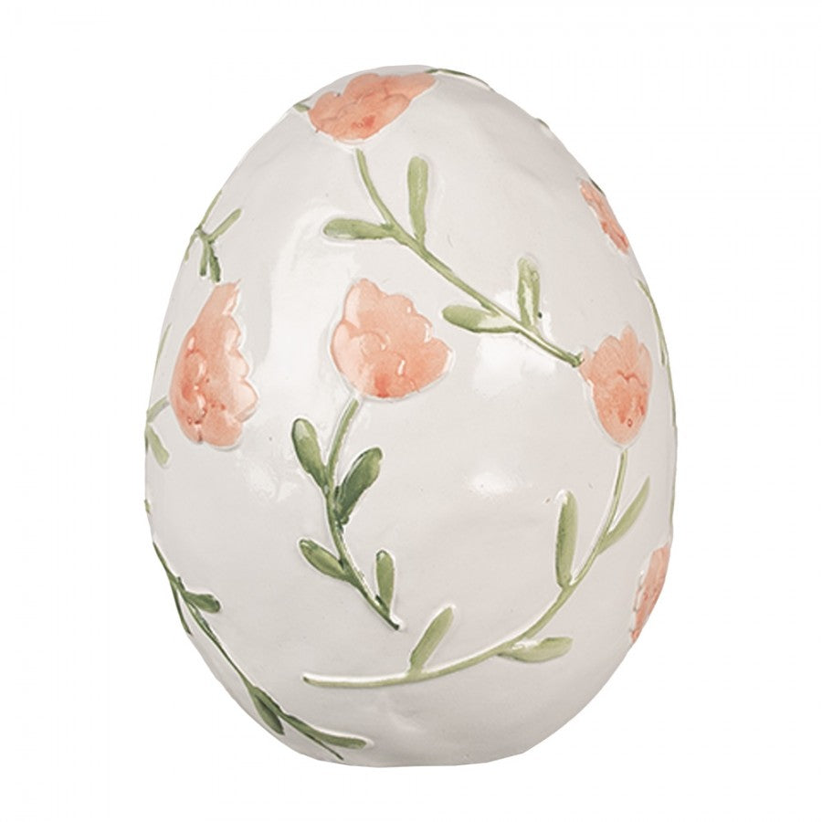 Figurka jajko ceramiczne wielkanocne malowane ptaszkek białe 16 cm Clayre Eef