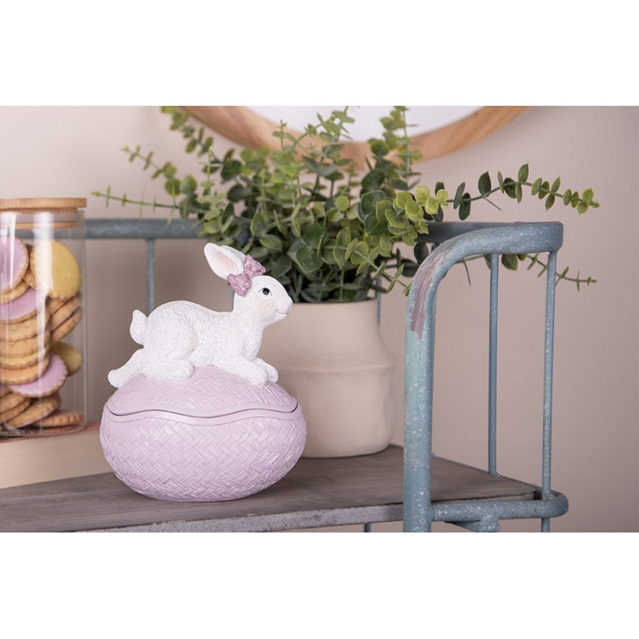 Króliczek na jajku figurka wielkanocna fioletowa 16 cm Clayre & Eef