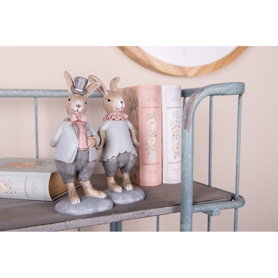 Figurka wielkanocna Królik 19 cm Beżowo-niebieski Clayre & Eef