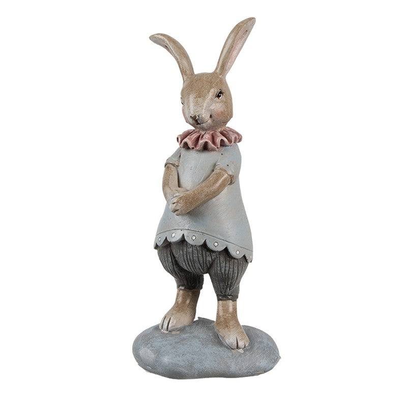 Figurka wielkanocna Królik 13 cm Beżowo-niebieski Clayre & Eef
