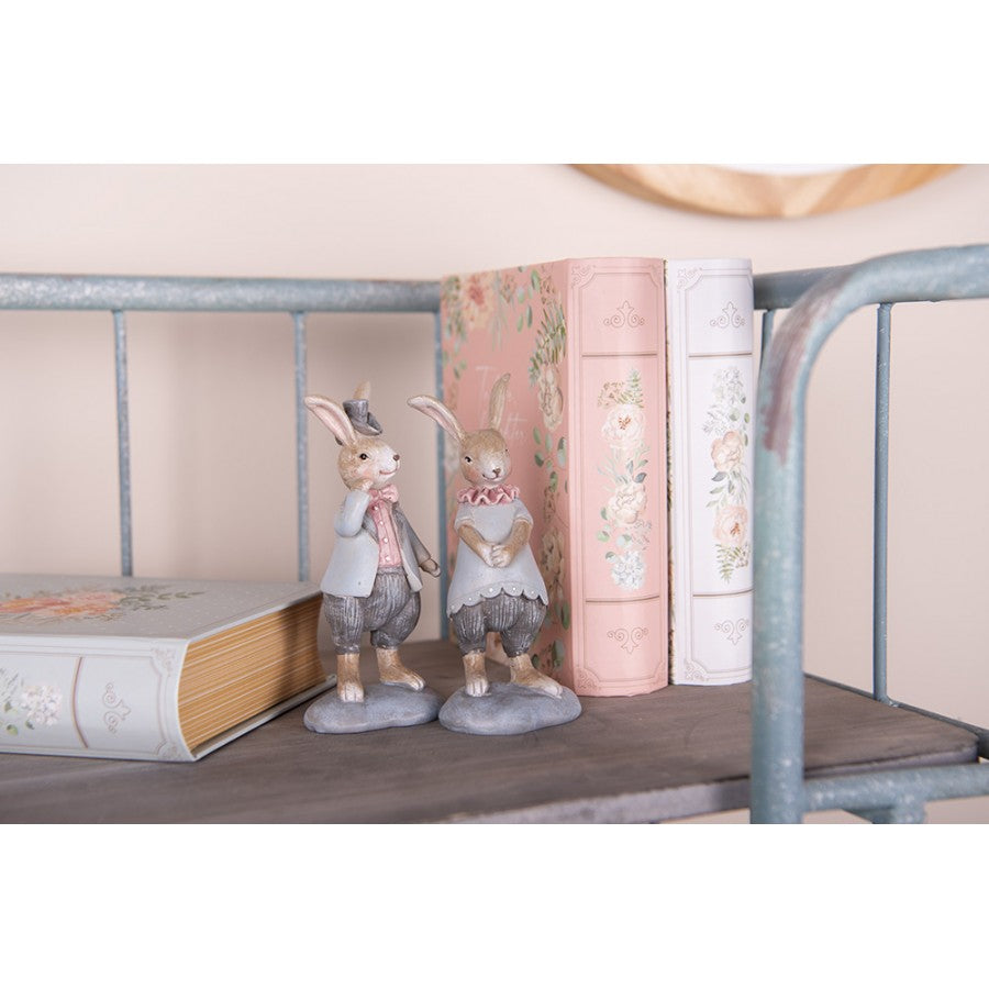 Figurka wielkanocna Królik 13 cm Beżowo-niebieski Clayre & Eef