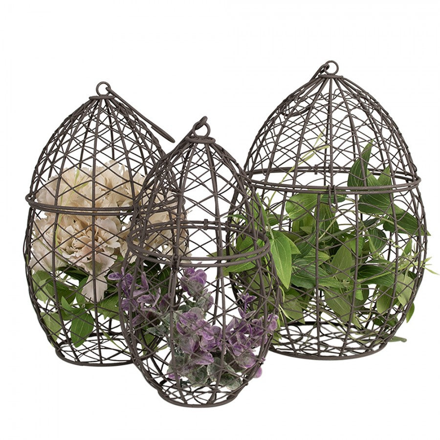 Kosze druciane wiszące w kształcie owalnym 3 szt./kpl Country Clayre Eef