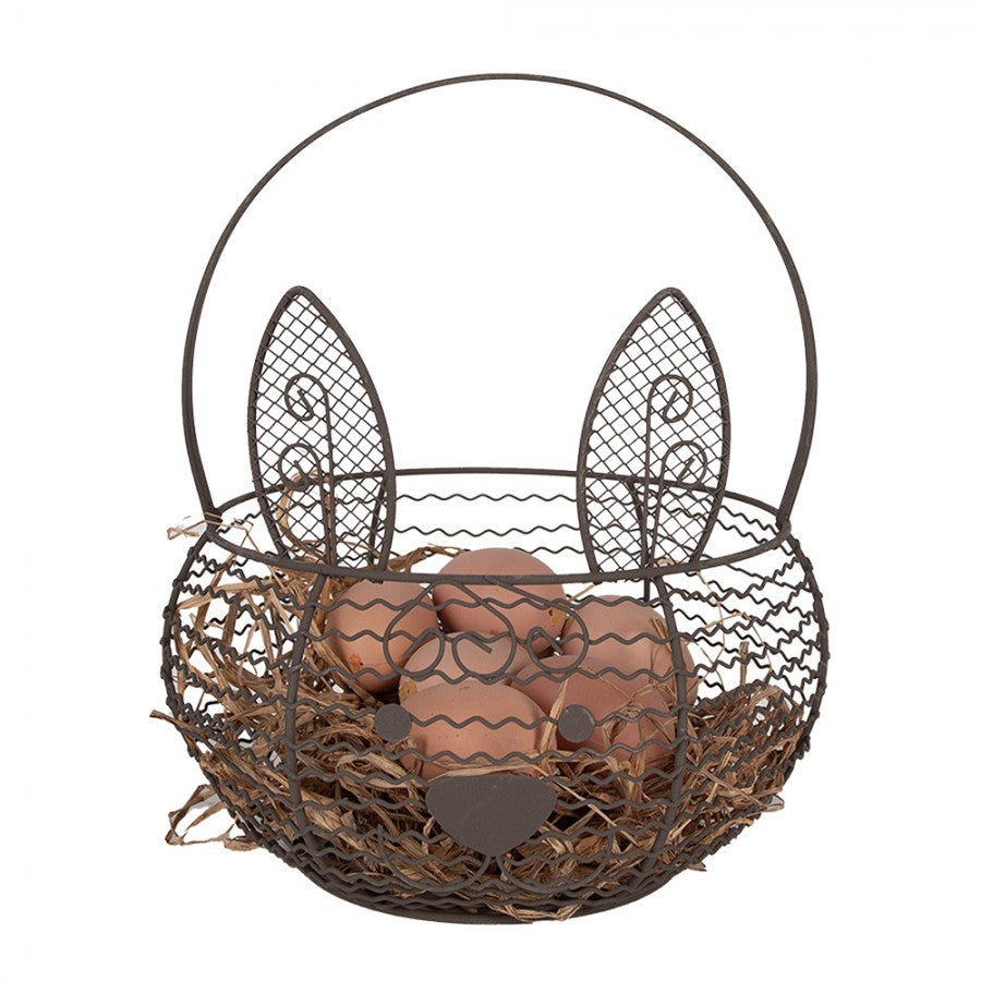 Koszyk druciany z rączką królik brąz 20 x 12 cm Clayre Eef