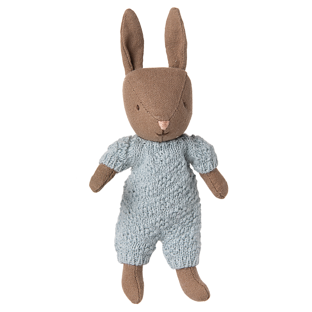 MAILEG Króliczek w niebieskim kombinezonie 13,5cm - RABBIT MICRO BROWN