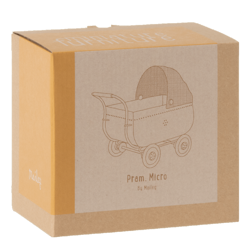 Metalowy wózek dla myszek 15cm - MICRO PRAM YELLOW Maileg