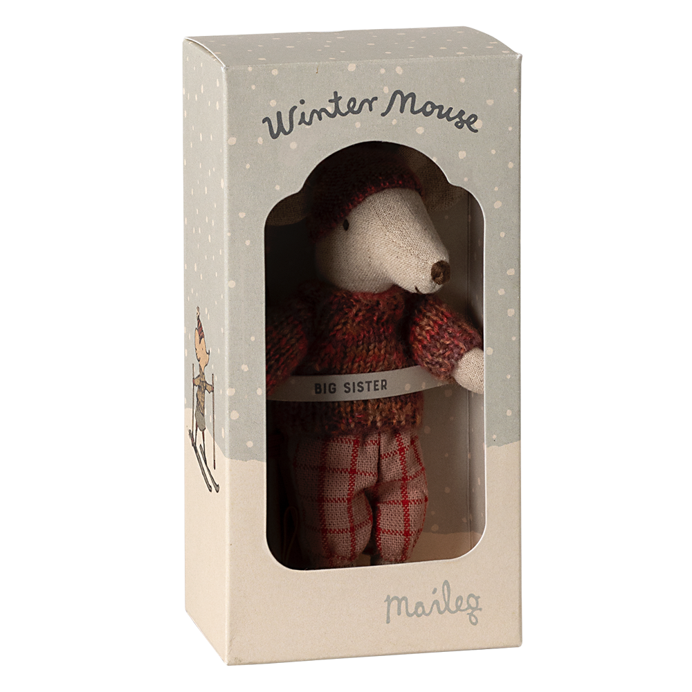 Myszka narciarka 13cm - Winter big sister rose Maileg