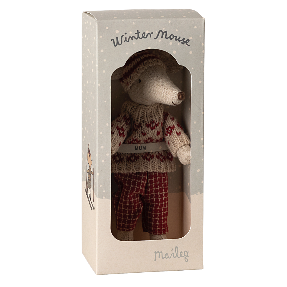 Myszka narciarka 15cm - Winter Mum Red Maileg
