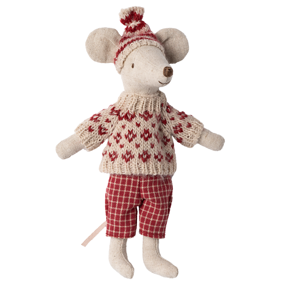 Myszka narciarka 15cm - Winter Mum Red Maileg