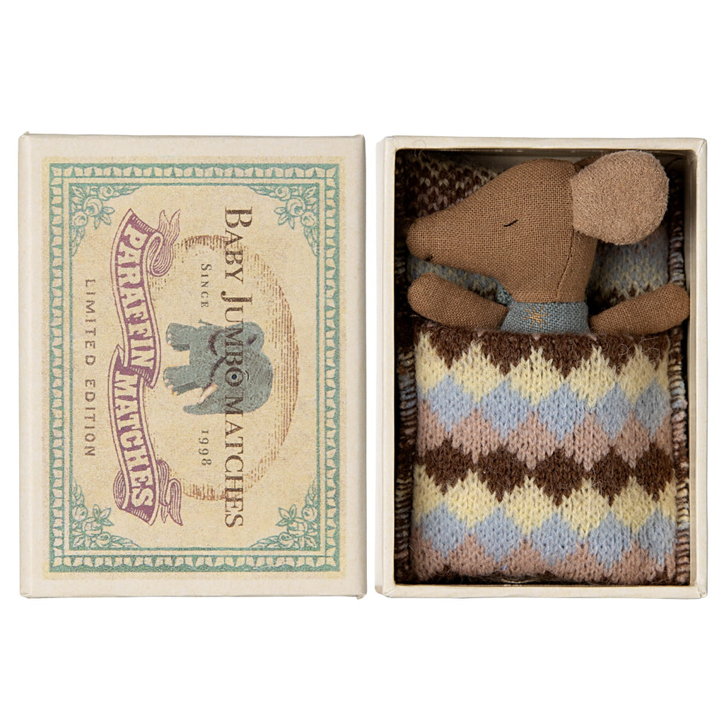 Maileg Myszka w pudełku - Baby Sleppy-Wakey in BOX BLUE chłopiec