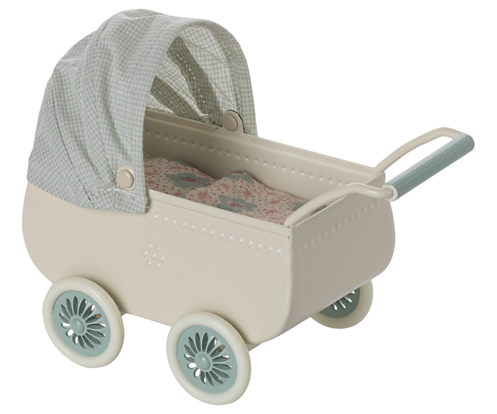 Maileg Wózek i myszka dzidziuś - PRAM with BABY MINT