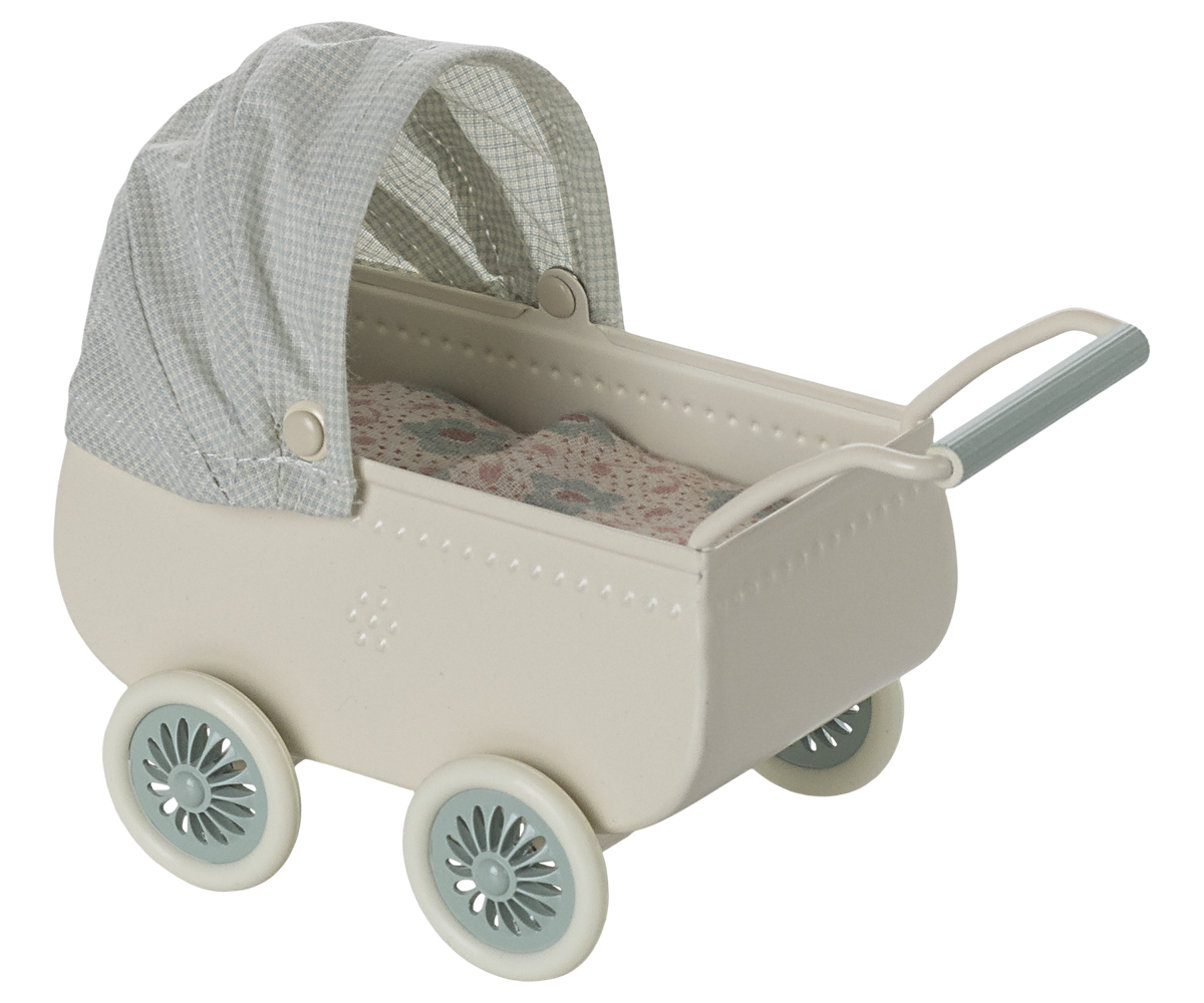Maileg Wózek i myszka dzidziuś - PRAM with BABY MINT