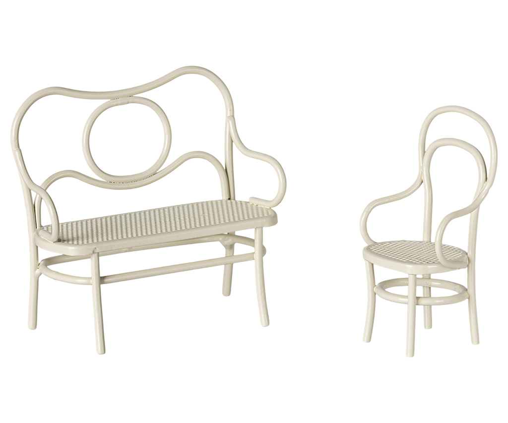 Zestaw kawowy : stół krzesło ławka - CAFE SET OFF WHITE Maileg