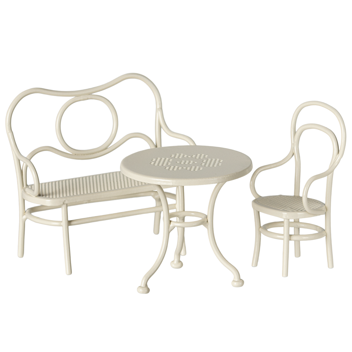 Zestaw kawowy : stół krzesło ławka - CAFE SET OFF WHITE Maileg