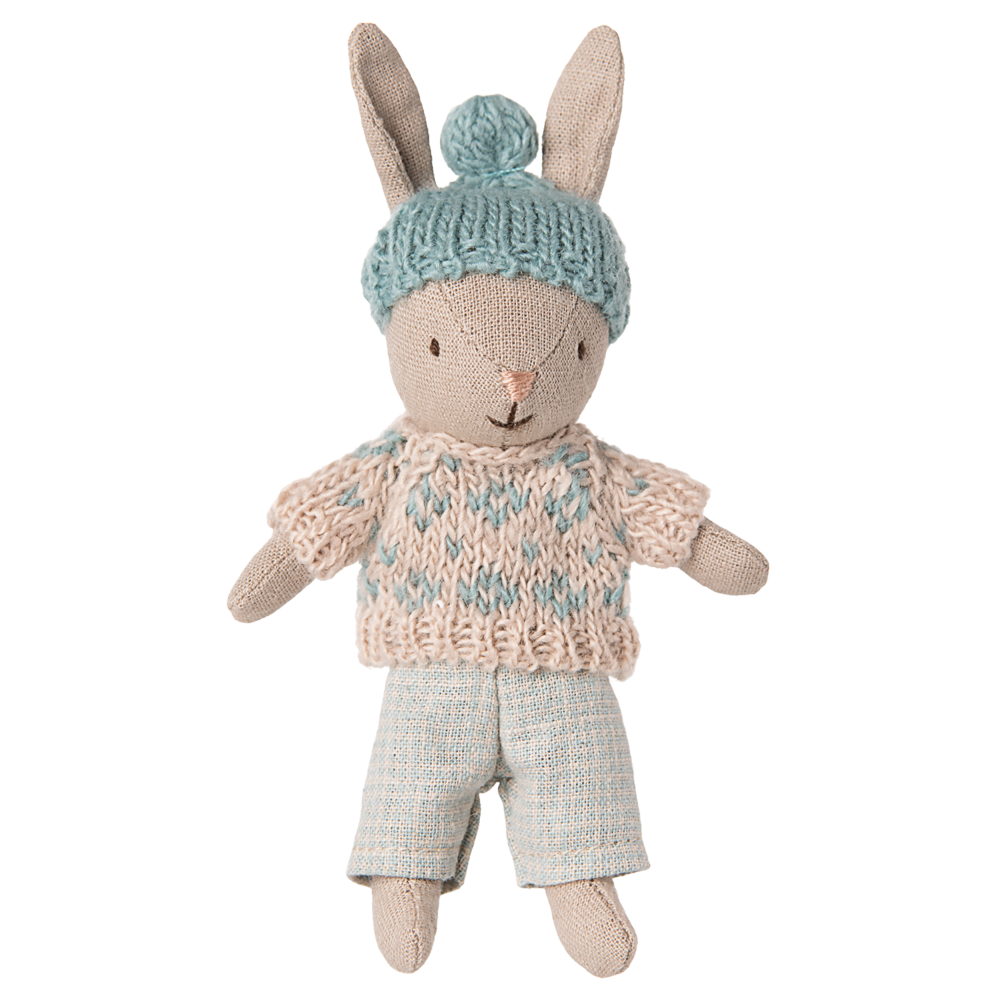 MAILEG Zimowy króliczek w miętowej czapce 13,5cm - WINTER RABBIT MICRO SAND