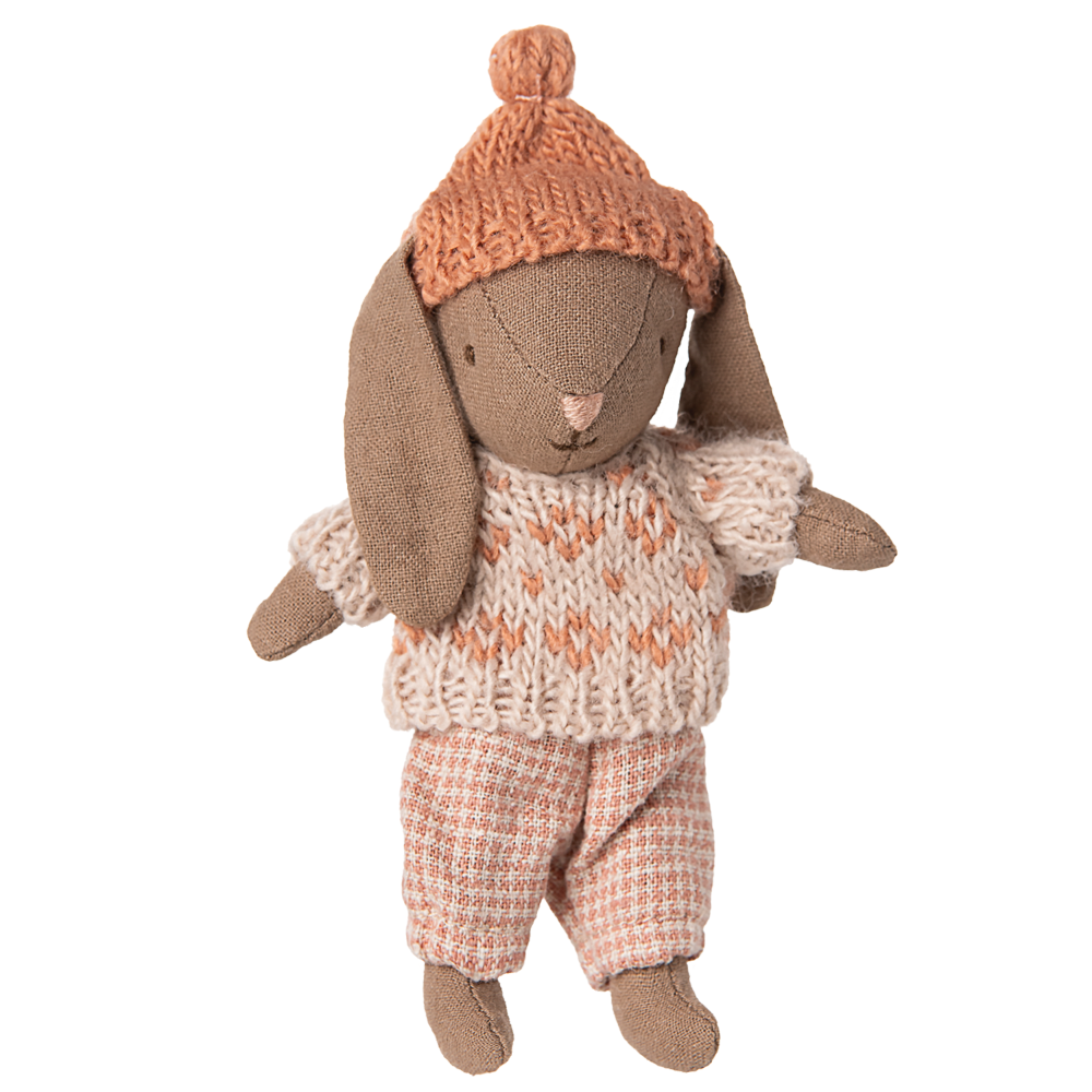 MAILEG Zimowy króliczek w różowej czapce 12cm - WINTER RABBIT BUNNY BROWN