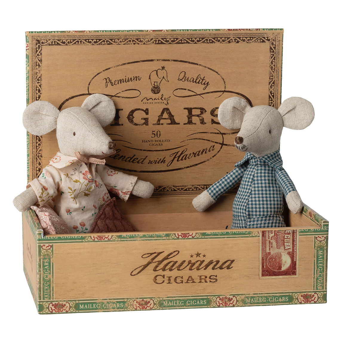 MAILEG Myszki babcia i dziadek 17cm - GRANDMA & GRANDPA in CIGAR BOX