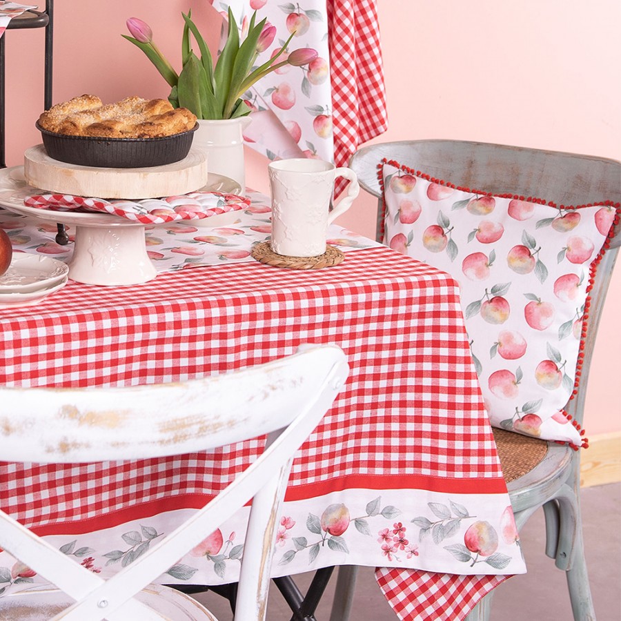 Obrus bawełniany czerwona kratka Jabłka 130 x 180 cm  Clayre Eef
