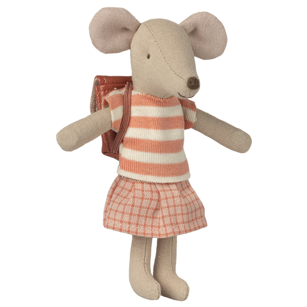 MAILEG Myszka rowerzystka 13cm - TRICYCLE BIG SISTER Coral