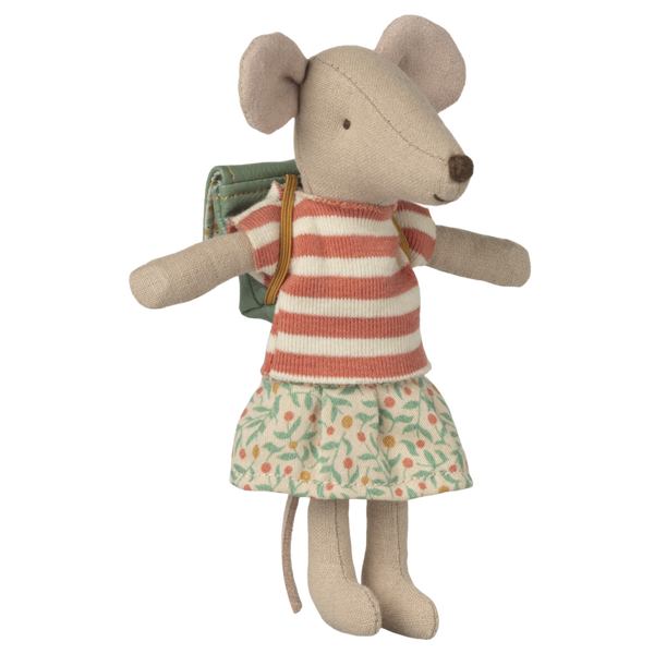 MAILEG Myszka rowerzystka 13cm - TRICYCLE BIG SISTER GREEN