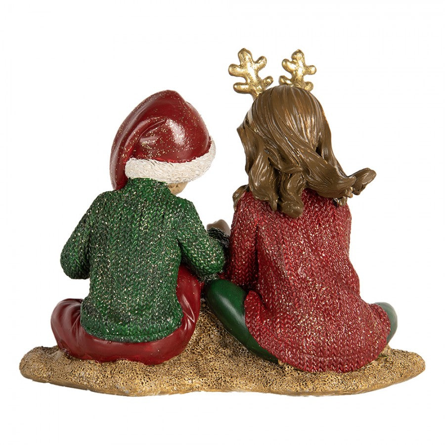 Figurka świąteczna Dzieci 14x9x11 cm Czerwona Clayre Eef