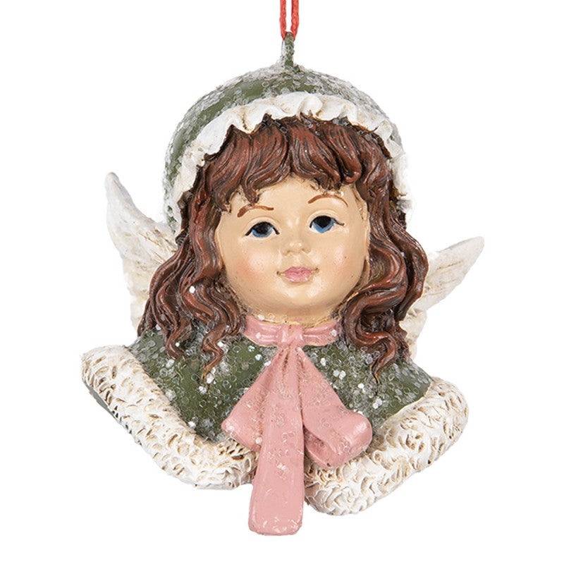 Aniołek wisząca głowa 7x7x7 cm Zielony na choinkę zawieszka Clayre Eef