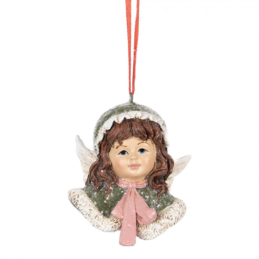 Aniołek wisząca głowa 7x7x7 cm Zielony na choinkę zawieszka Clayre Eef