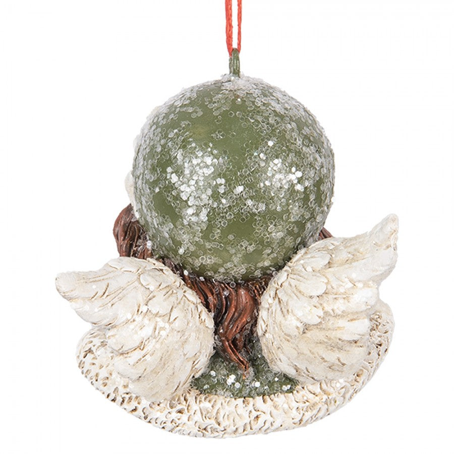 Aniołek wisząca głowa 7x7x7 cm Zielony na choinkę zawieszka Clayre Eef