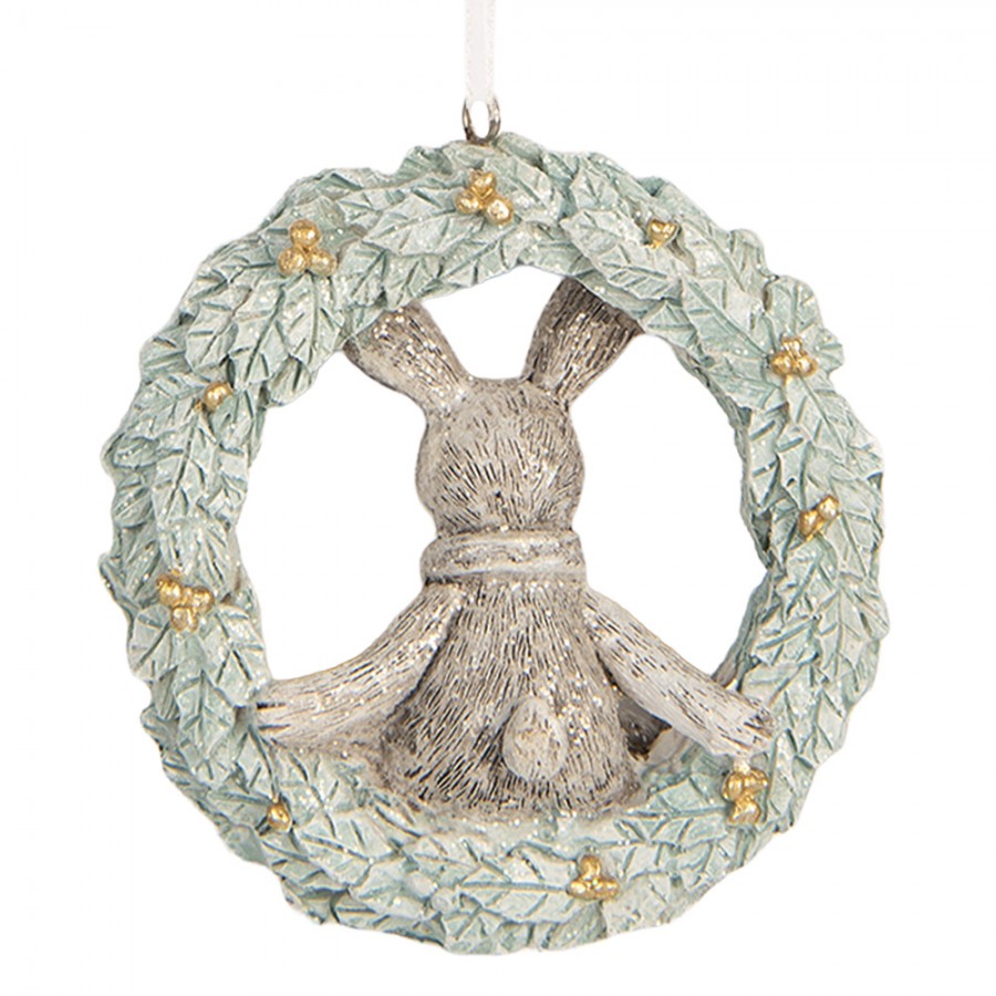 Zawieszka świąteczny króliczek w wianku 8 cm Clayre Eef