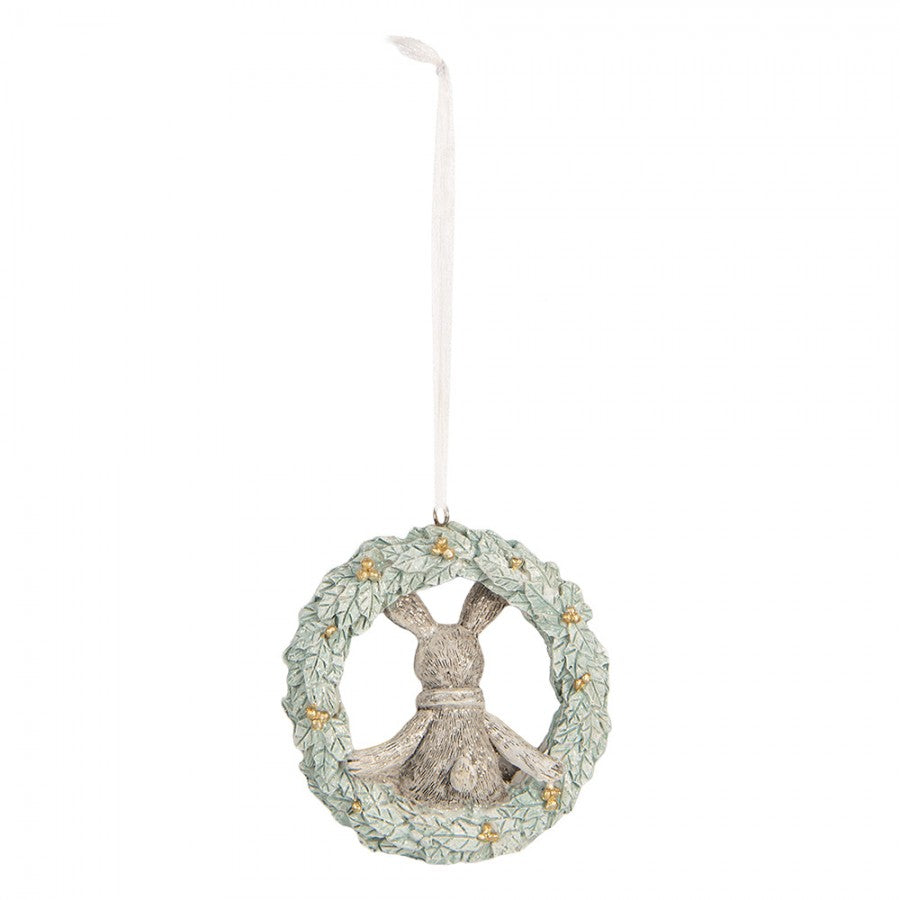 Zawieszka świąteczny króliczek w wianku 8 cm Clayre Eef