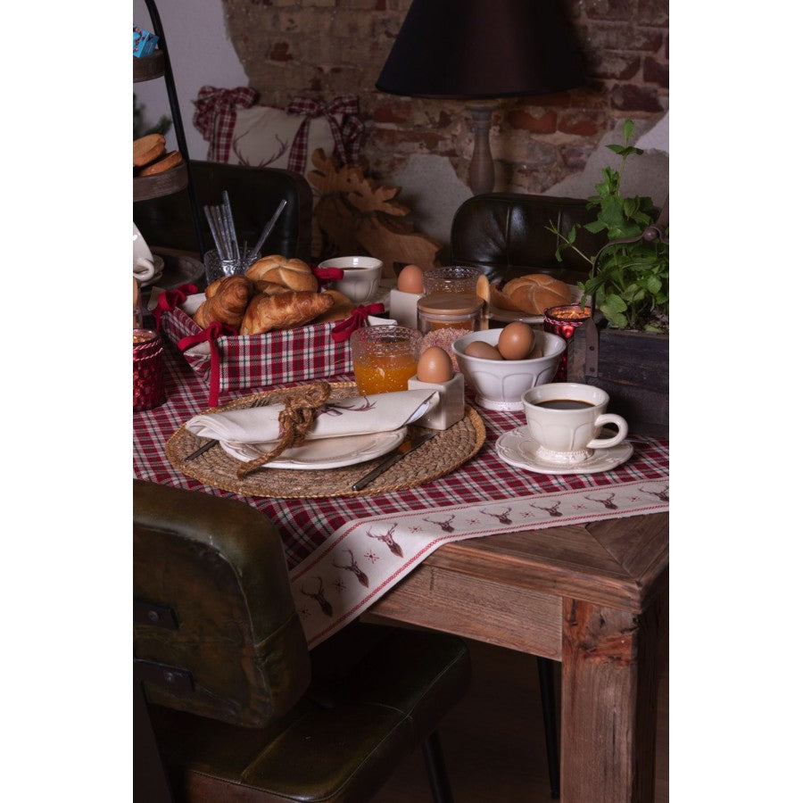 Obrus świąteczny renifery kratka 150 x 150 cm czerwona Clayre Eef