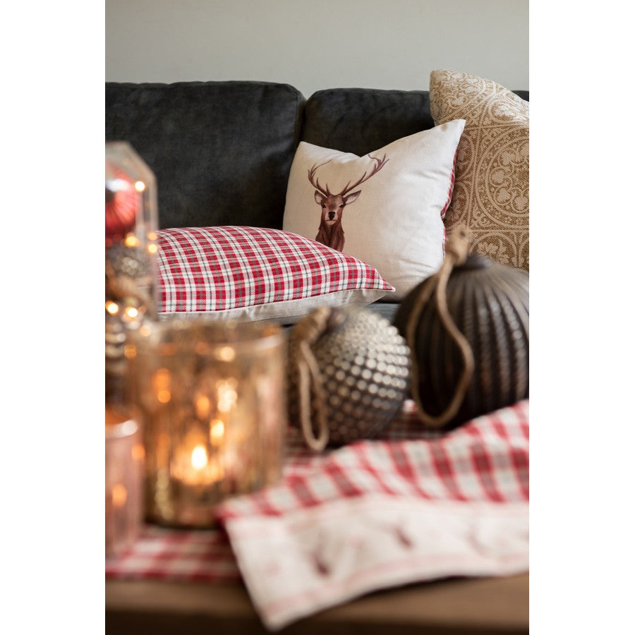 Poszewka na poduszkę głowa renifera czerwona krata Clayre Eef