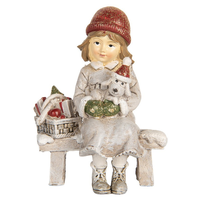 Figurka świąteczna dziewczynka z pieskiem 10 cm Clayre Eef