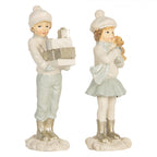 Figurki świąteczne chłopiec i dziewczynka z prezentami biały 11 cm Clayre Eef