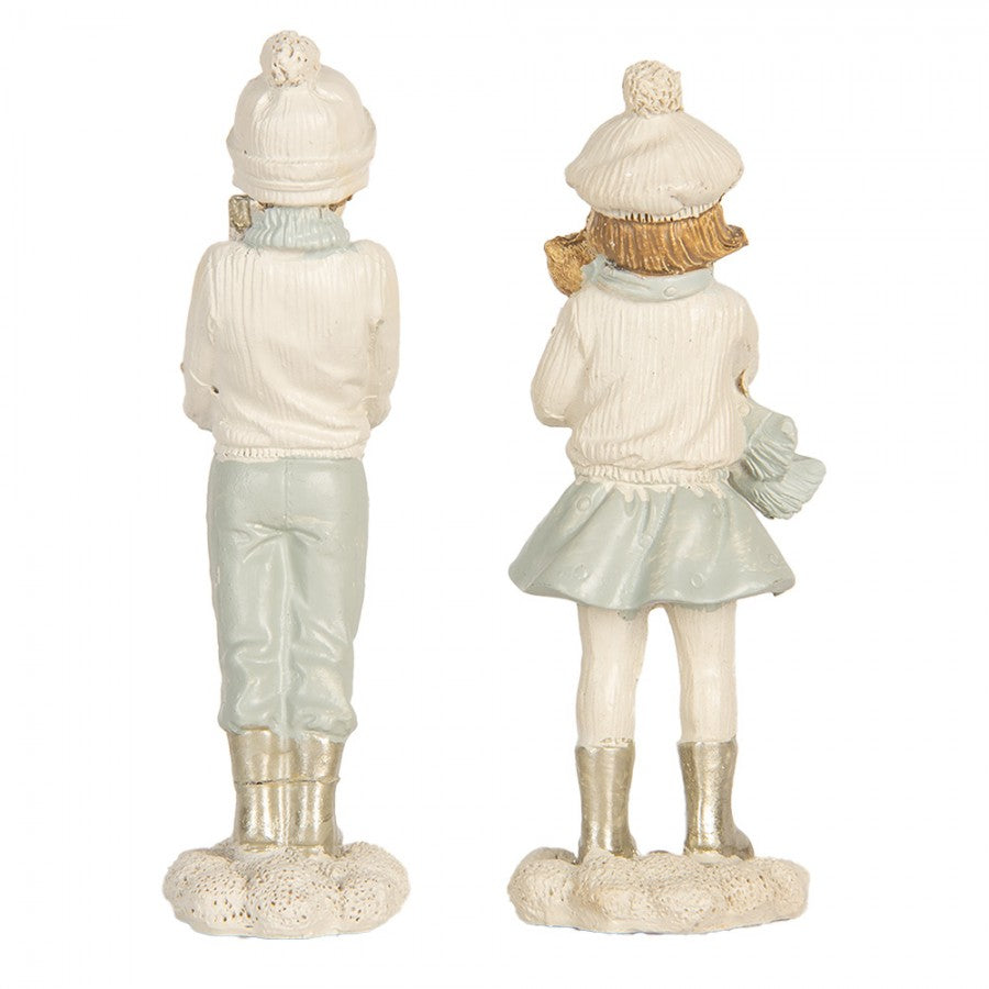 Figurki świąteczne chłopiec i dziewczynka z prezentami biały 11 cm Clayre Eef
