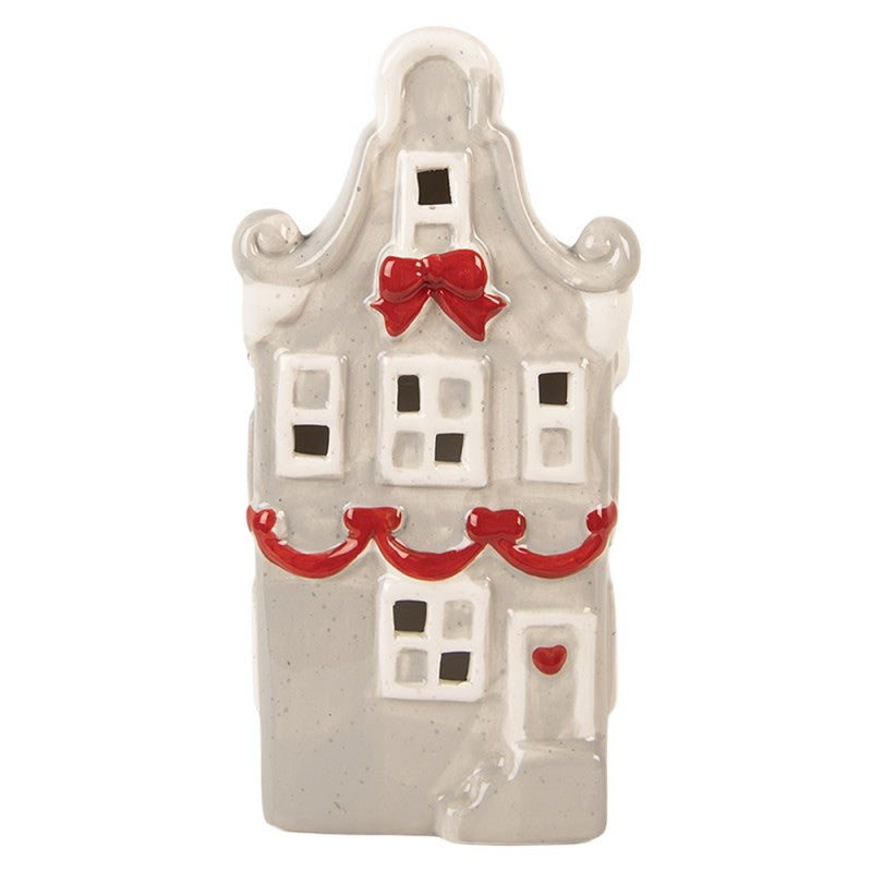Dekoracyjny domek z diodami LED 11x9x22 cm Szary ceramiczny Clayre Eef