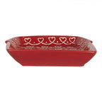 Talerz obiadowy dekoracyjny świąteczny Domek 15x19x3 cm Czerwony ceramiczny Clayre Eef