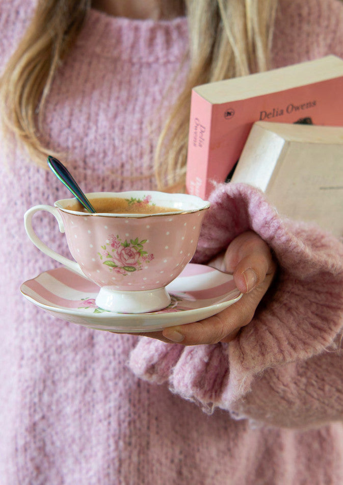 Filżanka z podstawkiem porcelanowa róże vintage 200 ml Clayre & Eef