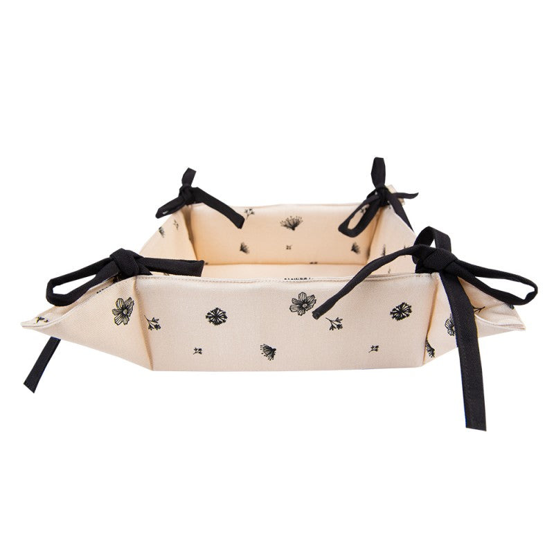 Koszyczek na pieczywo beżowo czarny kwiaty Clayre Eef