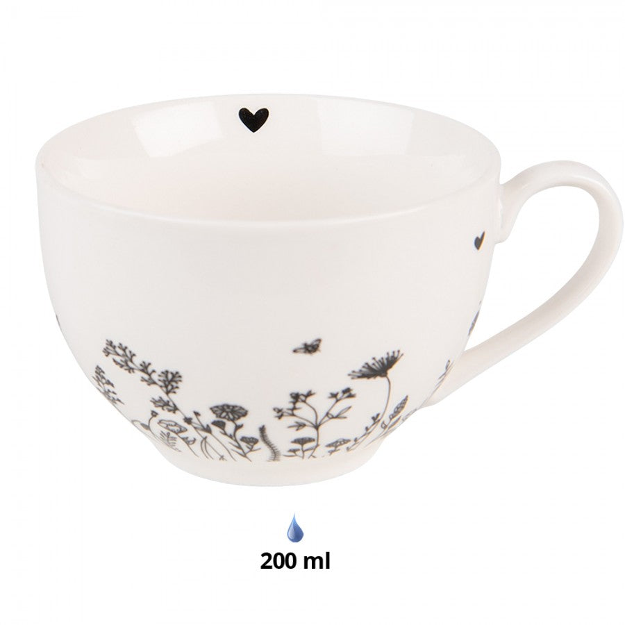 Filiżanka porcelanowa z podstawkiem kremowo czarna kwiaty 200 ml Clayre Eef