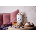 Kubek porcelanowy beżowo czarny kwiaty 300 ml Clayre Eef