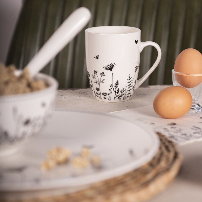 Kubek porcelanowy beżowo czarny kwiaty 300 ml Clayre Eef