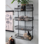 Metalowa półka ścienna chic antique czarna z koszyczkami