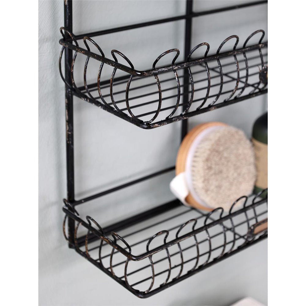 Metalowa półka ścienna chic antique czarna z koszyczkami