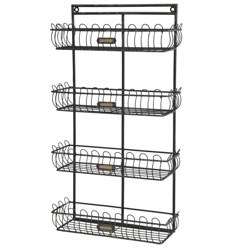 Metalowa półka ścienna chic antique czarna z koszyczkami