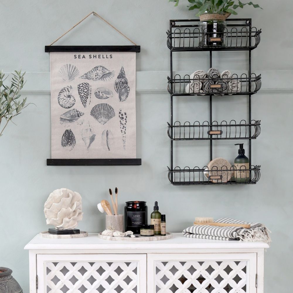 Metalowa półka ścienna chic antique czarna z koszyczkami