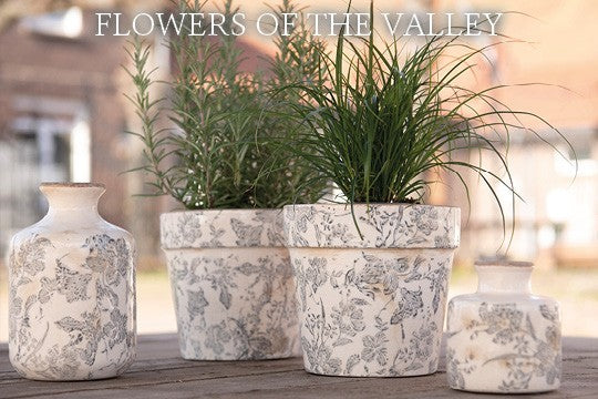 Doniczka , osłonka ceramiczna szaro - beżowa w kwiaty 11 x 11  cm Clayre Eef