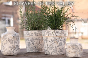 Doniczka , osłonka ceramiczna szaro - beżowa w kwiaty 11 x 11  cm Clayre Eef