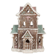 Załaduj obraz do przeglądarki galerii, Domek z piernika LED 15x12x20 cm Brązowo miętowy brokatowy Clayre Eef
